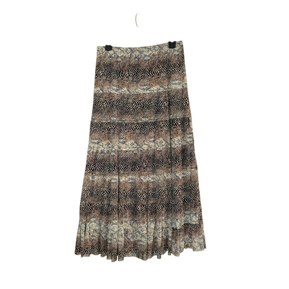Athena Maria Mesh Snake Skin Tiered Maxi Skirt Sz Large Lined Brown Stretch Boho - Picture 1 of 8